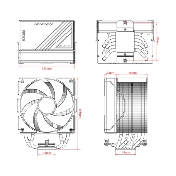 ID-Cooling CPU Cooler - FROZN A610 ARGB (29.9dB; max. 132,54 m3/h; 4pin, 4 db heatpipe, 12cm, A-RGB, PWM) - Image 7