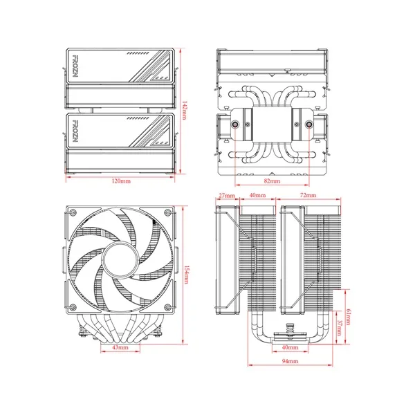 ID-Cooling CPU Cooler - FROZN A620 ARGB WHITE (29,9dB; max 132,52 m3/h; 4Pin csatlakozó, 6 db heatpipe, 2x12cm, PWM) - Image 6
