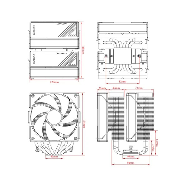 ID-Cooling CPU Cooler - FROZN A620 BLACK (29,85dB; max 132,94 m3/h; 4Pin csatlakozó, 6 db heatpipe, 2x12cm, PWM) - Image 8