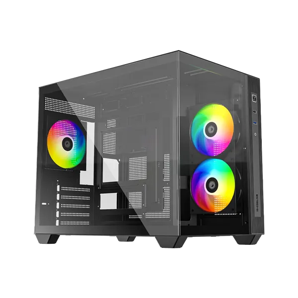 ID-Cooling Számítógépház - VIEW 500 ARGB (ablakos, 3x12cm A-RGB, BTF, mATX, 1xUSB3.0, 1xUSB2.0, fekete)