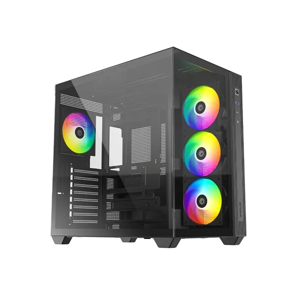 ID-Cooling Számítógépház - VIEW 510 ARGB (ablakos, 4x12cm A-RGB,  BTF, ATX, USB3.0, 1xUSB-C, fekete)