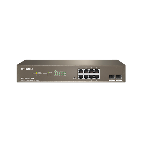 IP-COM Switch Vezérelhető PoE - G3310P-8-150W (8x1Gbps; 2x SFP; 8 af/at PoE+ port; 130W, Rackbe szerelhető)