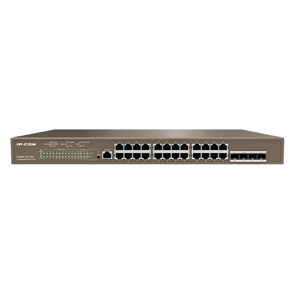 IP-COM Switch Vezérelhető PoE - G5328P-24-410W (L3; 24x1Gbps + 4xSFP port; 24 af/at PoE+ port; 370W; rack-mount)