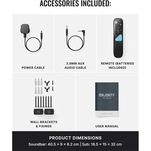 Majority Hangszóró Soundbar - Bowfell Axis 2.1 Dolby (140W, BT 5.0, HDMI ARC, AUX, USB, Optikai, Távírányító, Mélynyomó) - Image 2