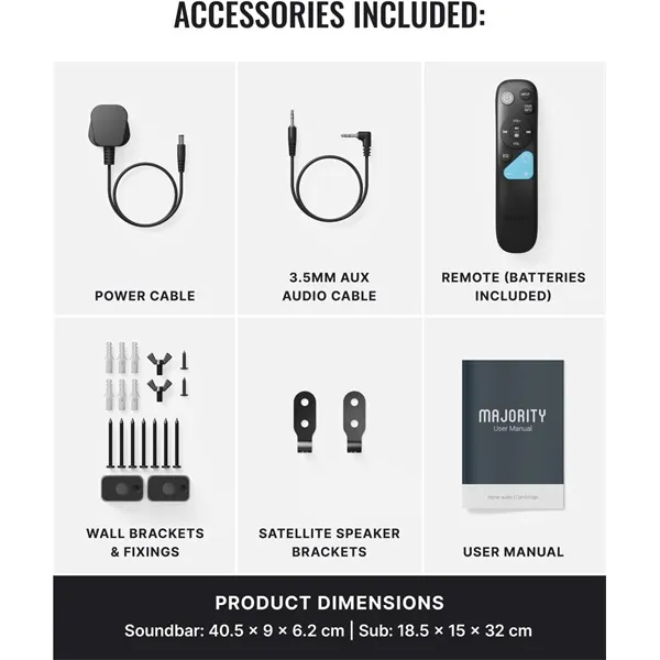 Majority Hangszóró Soundbar - Bowfell Halo 5.1 Dolby (230W, BT 5.3, HDMI ARC, AUX, USB, Optikai, Távírányító, Mélynyomó) - Image 2
