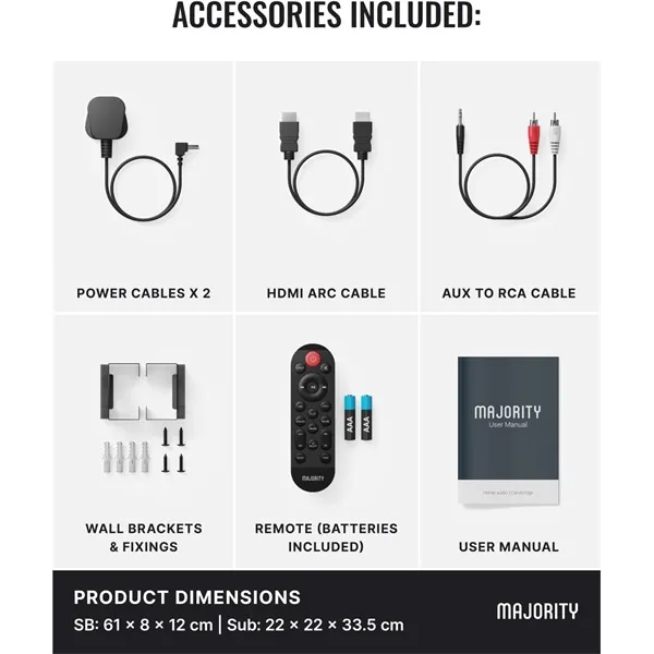Majority Hangszóró Soundbar - Naga 60 Plus (300W, Bluetooth 5.0, HDMI ARC, AUX, USB, Optikai, Távírányító, Mélynyomó) - Image 2