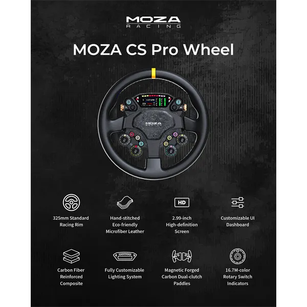 Moza Racing kiegészítő - CS PRO Kormánykerék (Dual Clutch, RGB, 2,99 inch kijelző, 325mm) - Image 3