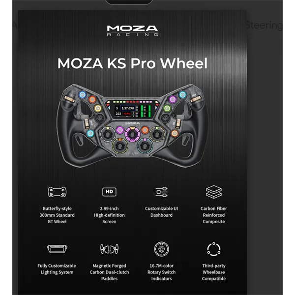 Moza Racing kiegészítő - KS PRO Kormánykerék (Dual Clutch, RGB, 2,99 inch kijelző, 300mm) - Image 3