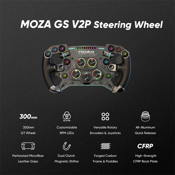 Moza Racing kiegészítő - GS V2P GT Kormánykerék (Dual Clutch, RGB, 300mm, alcantara) - Image 3