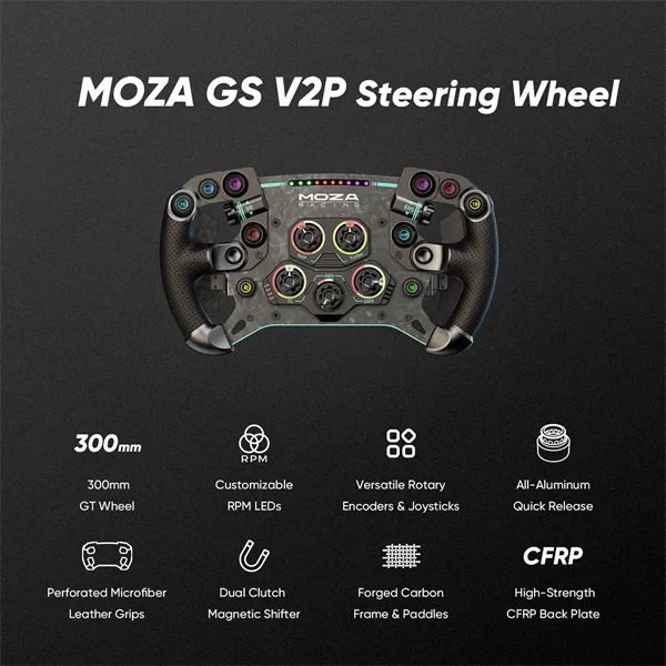 Moza Racing kiegészítő - GS V2P GT Kormánykerék (Dual Clutch, RGB, alcantara, 300mm) - Image 3