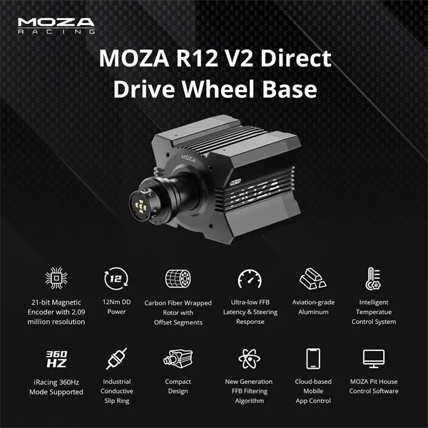 Moza Racing kiegészítő - R12 V2 PC Bázis (Direct Drive, 12Nm, 21bit encoder) - Image 2