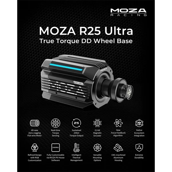 Moza Racing kiegészítő - R25 Ultra Bázis (Direct Drive, True Torque, 25Nm, 21bit encoder, RGB) - Image 3