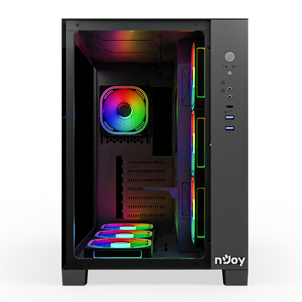 NJOY Számítógépház -  AURA (fekete, ablakos, ATX, 7x12cm, 2xUSB3.0, 1x USB-C) - Image 2
