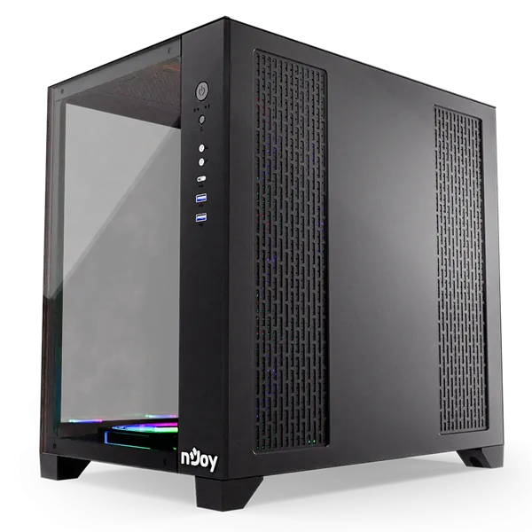 NJOY Számítógépház -  AURA (fekete, ablakos, ATX, 7x12cm, 2xUSB3.0, 1x USB-C) - Image 3