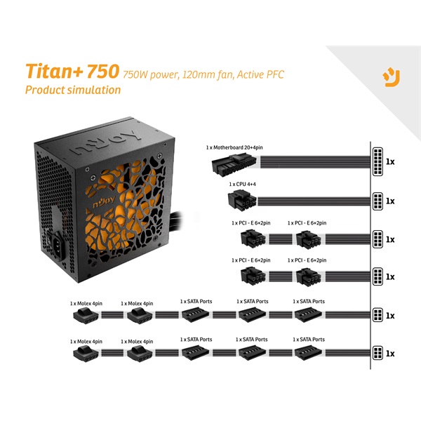 NJOY Tápegység 750W - Titan+ 750 (80 Plus Bronze, Aktív PFC, 12cm) - Image 4