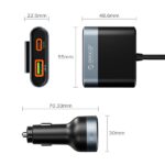 ORICO autós töltő - CC-98AC-BK-BP (Szivargyújtós, hoszabbítóval, 2xUSB-A+2xUSB-C, fekete) - Image 2
