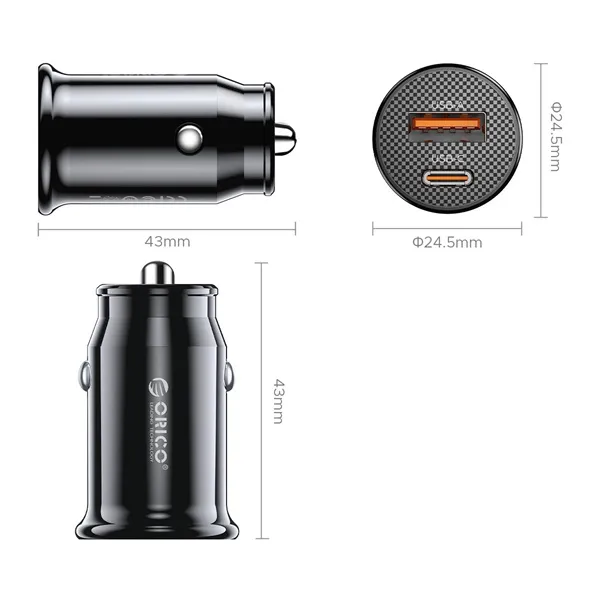 ORICO autós töltő - PM-30-1A1C-BK (Szivargyújtós, USB-C 30W+USB-A 27W, fekete) - Image 2
