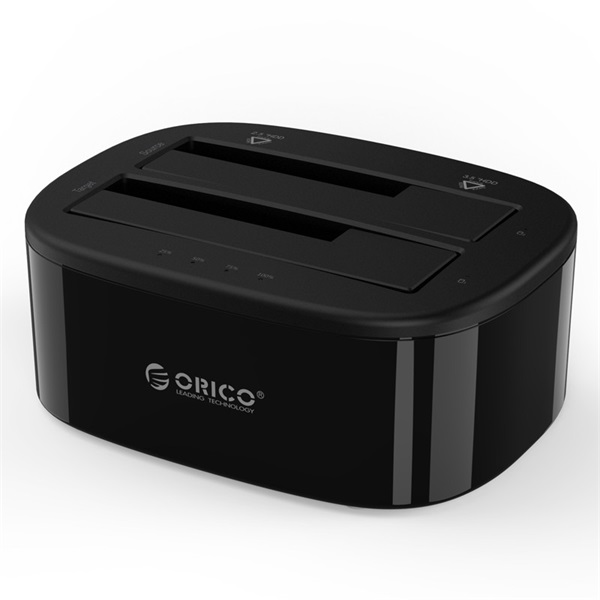 Orico HDD/SSD Dokkoló - 6228US3-C-EU-B/51/ (2x 2,5"/3,5" HDD/SSD -> USB-A, Max.: 16TB, Klón, fekete) - Image 1