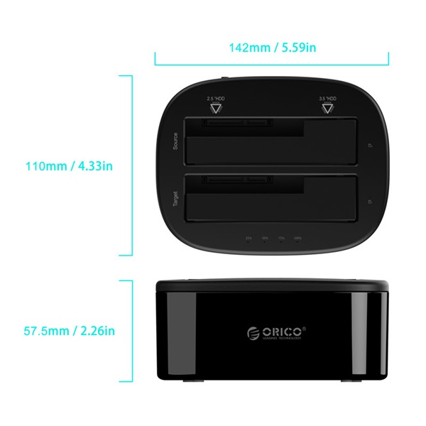 Orico HDD/SSD Dokkoló - 6228US3-C-EU-B/51/ (2x 2,5"/3,5" HDD/SSD -> USB-A, Max.: 16TB, Klón, fekete) - Image 5