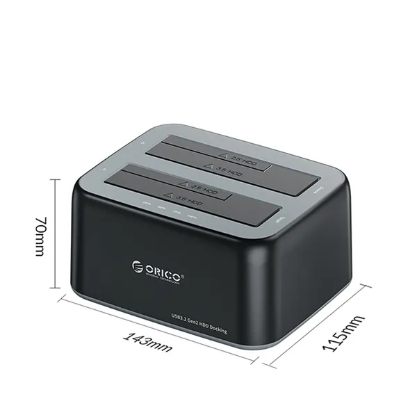 Orico HDD/SSD Dokkoló - 6829C3-C-EU-BK (2x 2,5"/3,5" HDD/SSD -> USB-A, Offline klón funkció, Max.: 36TB, fekete) - Image 3