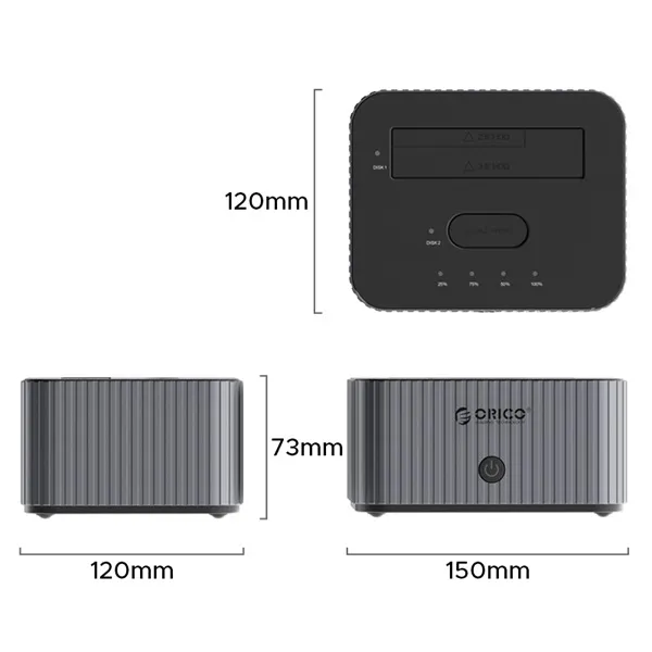 Orico M.2 SSD/HDD Dokkoló - IT28E-C-EU (M.2 NVMe + 2,5"/3,5" HDD -> USB-A/C, Klón funkció, Max.: 10Gbps, szürke) - Image 2