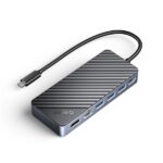 Orico Notebook Dokkoló - OM28PR-G2-BK (Bemenet: USB-C, Kimenet: HDMI/USB-A+C/RJ45/M.2/PD100W, sötétszürke)