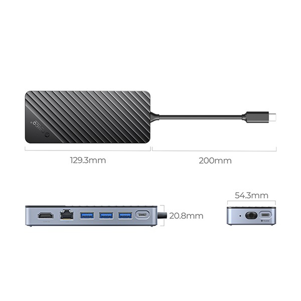 Orico Notebook Dokkoló - OM28PR-G2-BK (Bemenet: USB-C, Kimenet: HDMI/USB-A+C/RJ45/M.2/PD100W, sötétszürke) - Image 2
