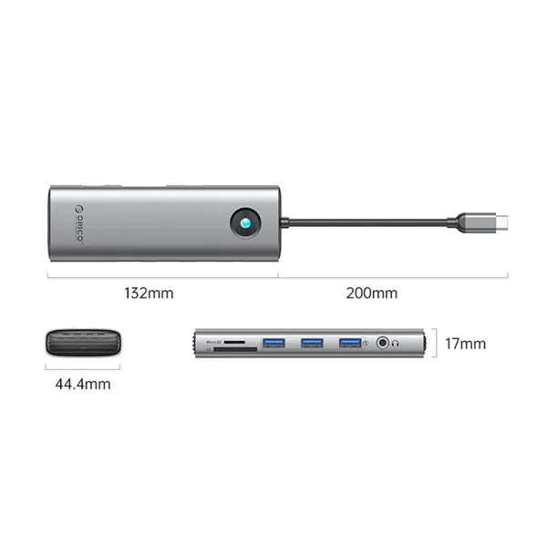 Orico Notebook Dokkoló - PW11-10P-GY (Bemenet: USB-C, Kimenet: HDMI/VGA/USB-A+C/PD100W/RJ45/Kártyaolvasó/3.5mm Jack) - Image 3