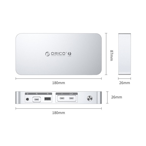 Orico Notebook Dokkoló - TB4-SV (Bemenet: Thunderbolt, Kimenet: HDMI/DP/3,5mm Jack/RJ45/USB-A+C/PD85W, sötétszürke) - Image 3