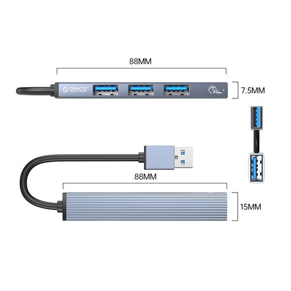 Orico USB3.0 Hub - AH-A13-GY (4 port, Bemenet: USB-A, Kimenet: 1xUSB-A3.0+3xUSB-A2.0, szürke) - Image 3