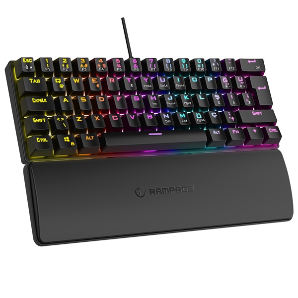 Rampage Billentyűzet - PLOWER K60 Black US (Vezetékes, Mechanikus, Blue switch, angol, fekete, RGB LED) - Image 1
