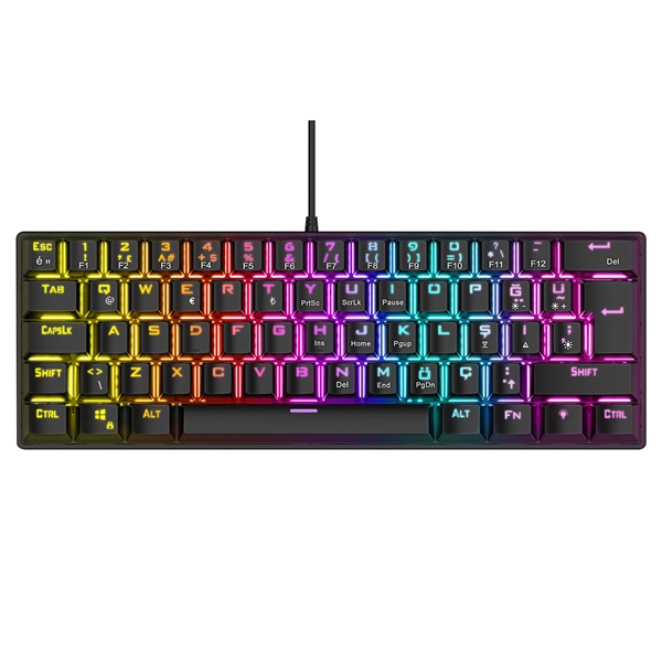 Rampage Billentyűzet - PLOWER K60 Black US (Vezetékes, Mechanikus, Blue switch, angol, fekete, RGB LED) - Image 3