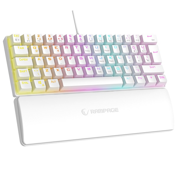 Rampage Billentyűzet - PLOWER K60 White US (Vezetékes, Mechanikus, Blue switch, angol, fehér, RGB LED) - Image 1