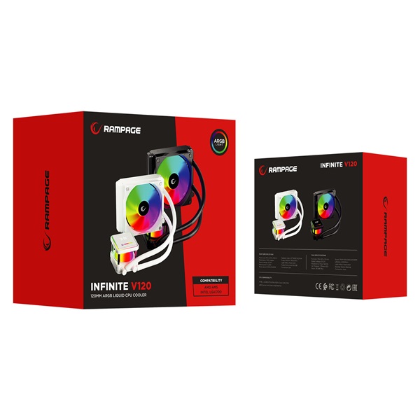 Rampage CPU Water Cooler - INFINITE V120 (36,9dB max., 98,54 m3/h; 12cm, A-RGB LED, fehér) - Image 8