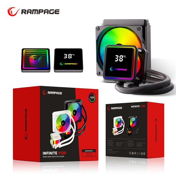 Rampage CPU Water Cooler - INFINITE V120 (Mágneses kijelző, 36,9dB max., 98,54 m3/h; 12cm, A-RGB LED, fehér) - Image 9