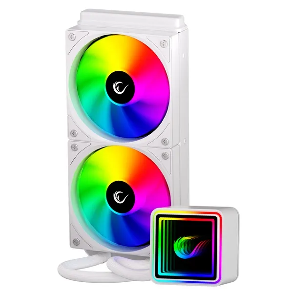 Rampage CPU Water Cooler - INFINITE V240 (Mágneses kijelző, 36,9dB max., 98,54 m3/h; 2x12cm, A-RGB LED, fehér) - Image 5