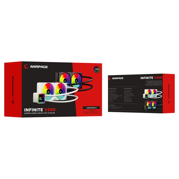 Rampage CPU Water Cooler - INFINITE V240 (36,9dB max., 98,54 m3/h; 2x12cm, A-RGB LED, fehér) - Image 7