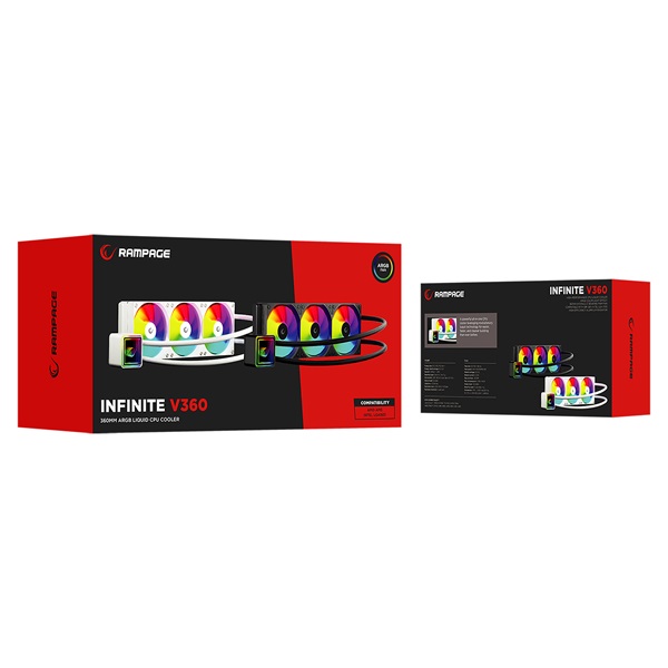 Rampage CPU Water Cooler - INFINITE V360 (36,9dB max., 98,54 m3/h; 3x12cm, A-RGB LED, fehér) - Image 7