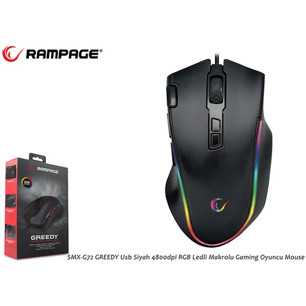 Rampage Egér Gamer - SMX-G72 GREEDY RGB (4800DPI, 8 gomb, makro, RGB LED, 1,7M kábel, fekete) - Image 8