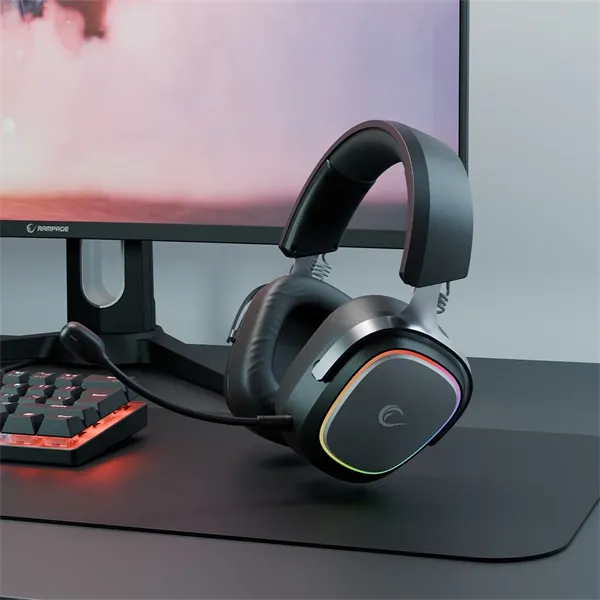 Rampage Fejhallgató - RETSU (1000mAh, Bluetooth+kábel+2,4Ghz, mikrofon, hangerőszabályzó, nagy-párnás, RGB, fekete) - Image 6