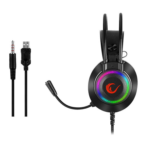 Rampage Fejhallgató - RM-K27 X-JAMMER (mikrofon, 3,5 mm Jack, hangerőszabályzó, nagy-párnás, fekete, RGB LED) - Image 3