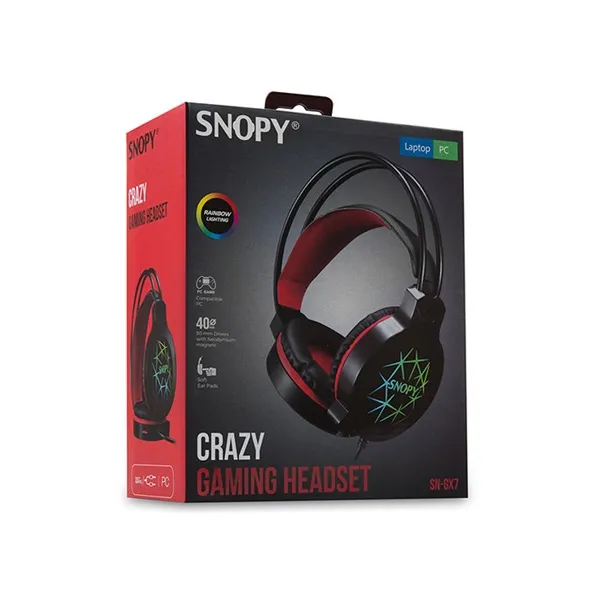 Snopy Fejhallgató - SN-GX7 CRAZY (2.0, mikrofon, USB+3,5mm jack, hang.szab., nagy-párnás, 2m kábel, fekete) - Image 5