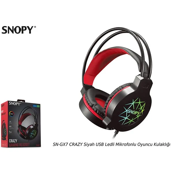 Snopy Fejhallgató - SN-GX7 CRAZY (2.0, mikrofon, USB+3,5mm jack, hang.szab., nagy-párnás, 2m kábel, fekete) - Image 6