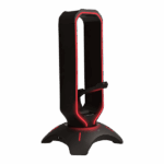 Rampage Fejhallgató állvány - RM-H66 GUARD (fekete, műanyag, USB HUB, Egérkábel tartó, RGB)