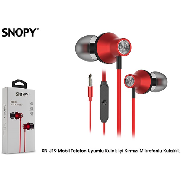 Snopy Fülhallgató - SN-J19 Red (mikrofon, 3.5mm TRRS jack, 1.2m kábel, piros) - Image 3