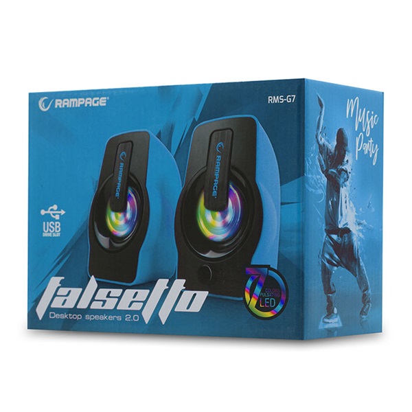Rampage Hangszóró 2.0 - RMS-G7 Falsetto (6W RMS; hangerőszabályzó; 3,5mm jack; USB, RGD LED, Kék) - Image 4