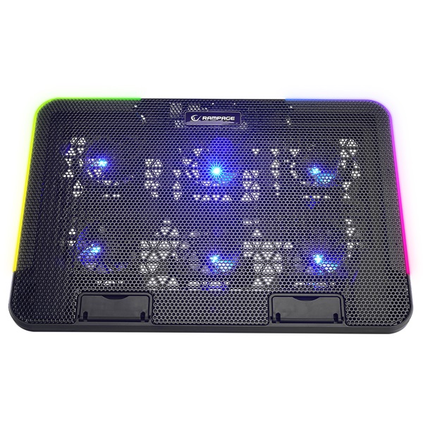 Rampage Notebook Hűtőpad 15,6"-ig - SIXPOWER R9 (fém rács; 6xventi, RGB, 2xUSB-A, kék LED) - Image 2