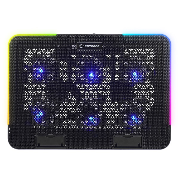 Rampage Notebook Hűtőpad 15,6"-ig - SIXPOWER R9 (fém rács; 6xventi, RGB, 2xUSB-A, kék LED) - Image 3