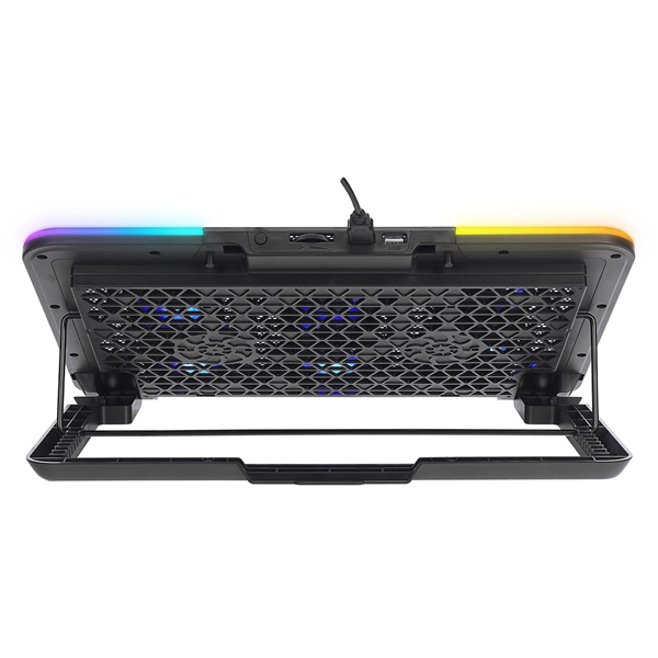 Rampage Notebook Hűtőpad 15,6"-ig - SIXPOWER R9 (fém rács; 6xventi, RGB, 2xUSB-A, kék LED) - Image 4