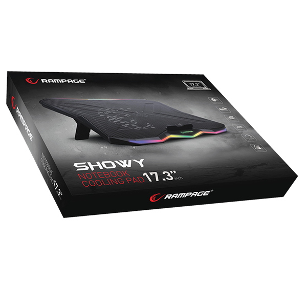 Rampage Notebook Hűtőpad 17,3"-ig - AD-RC8 SHOWY (fém rács; RGB, 1x18cm, USB port, állítható döntési magasság) - Image 5